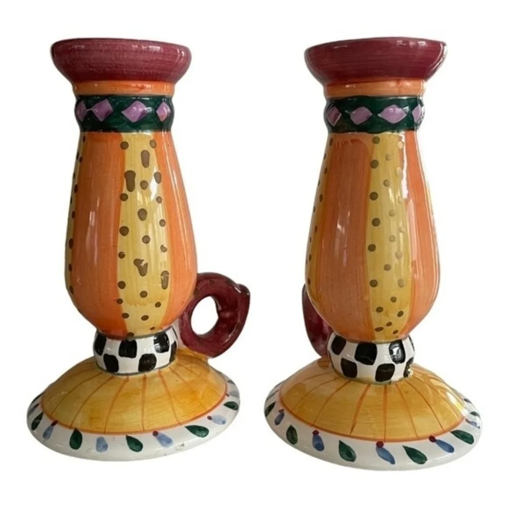 Pair Ceramic Teacup Candle Holders 6.75